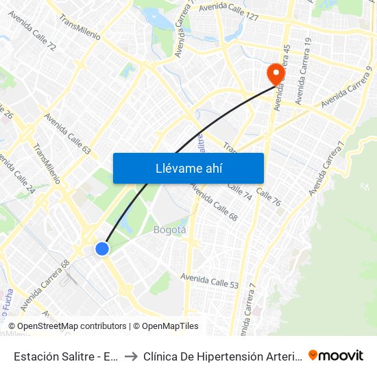 Estación Salitre - El Greco (Ac 26 - Ak 68) to Clínica De Hipertensión Arterial Y Cuidados Coronarios - Chacc map