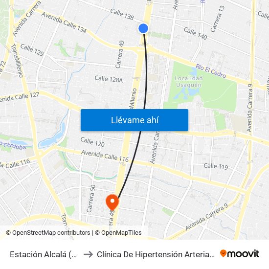 Estación Alcalá (Auto Norte - Cl 136) to Clínica De Hipertensión Arterial Y Cuidados Coronarios - Chacc map