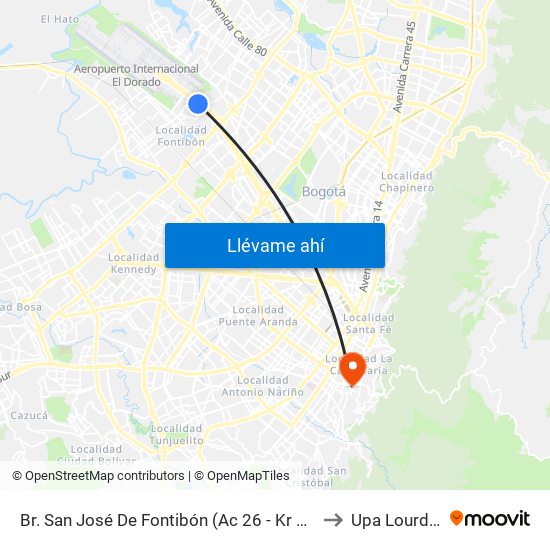 Br. San José De Fontibón (Ac 26 - Kr 96a) to Upa Lourdes map