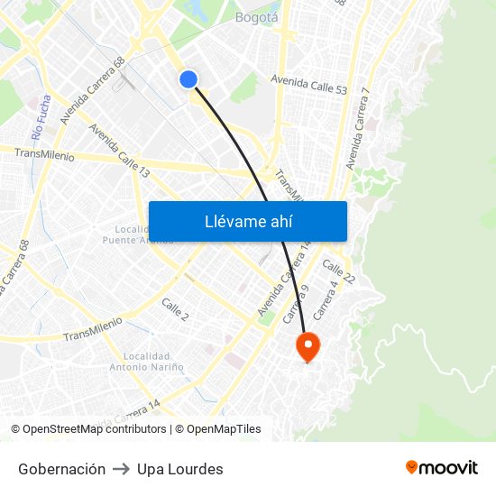 Gobernación to Upa Lourdes map