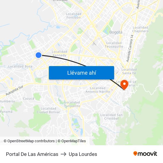 Portal De Las Américas to Upa Lourdes map