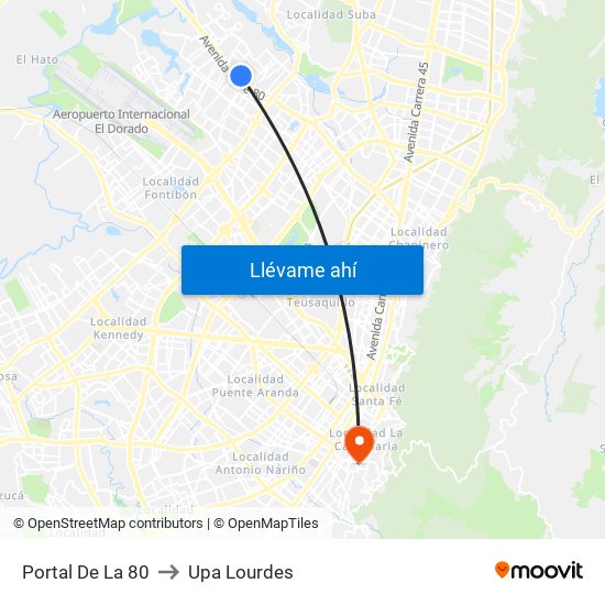 Portal De La 80 to Upa Lourdes map