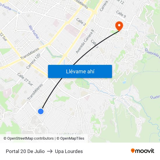 Portal 20 De Julio to Upa Lourdes map