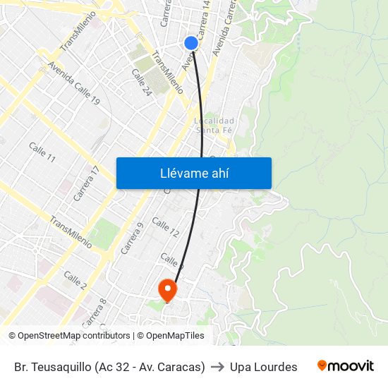 Br. Teusaquillo (Ac 32 - Av. Caracas) to Upa Lourdes map