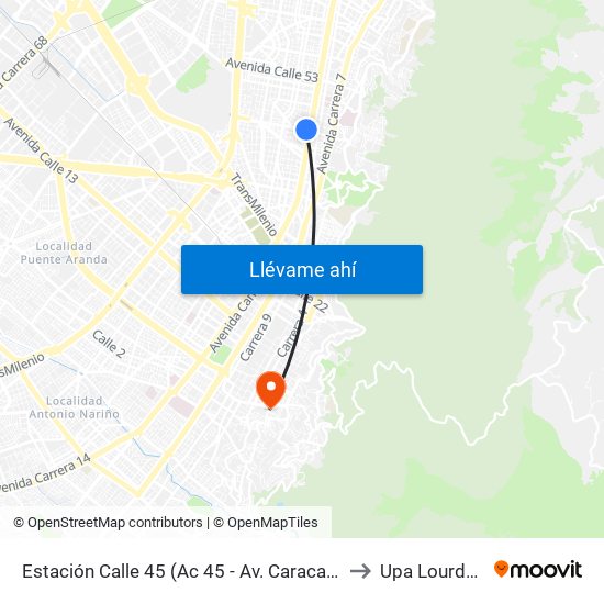 Estación Calle 45 (Ac 45 - Av. Caracas) to Upa Lourdes map