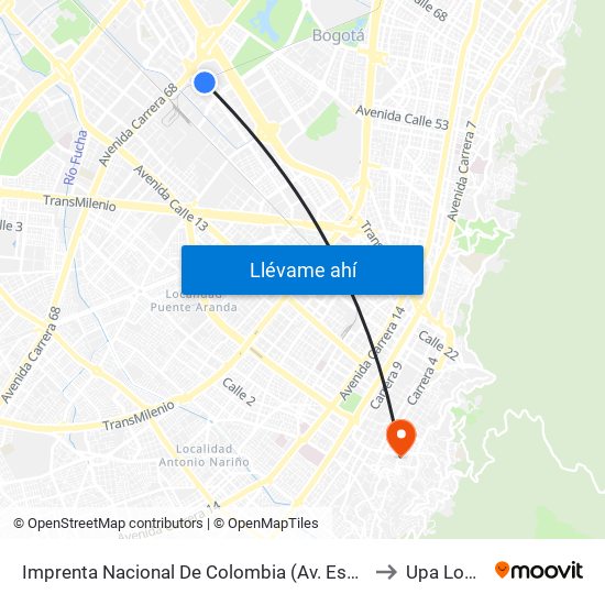 Imprenta Nacional De Colombia (Av. Esperanza - Kr 66) to Upa Lourdes map