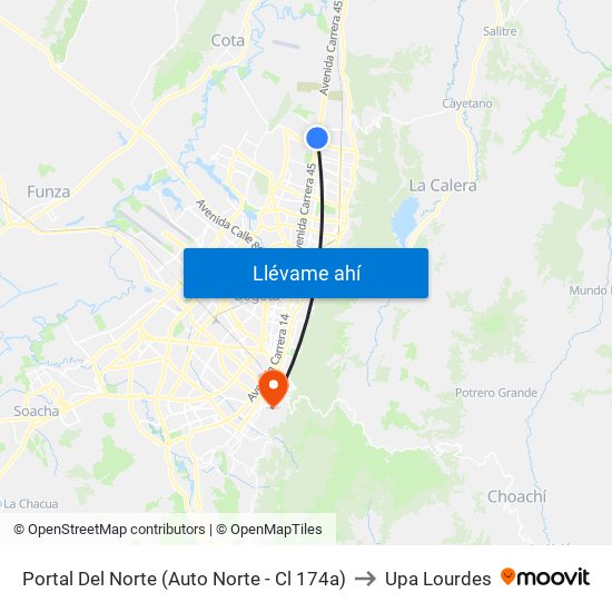 Portal Del Norte (Auto Norte - Cl 174a) to Upa Lourdes map