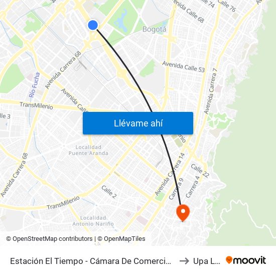 Estación El Tiempo - Cámara De Comercio De Bogotá (Ac 26 - Kr 68b Bis) to Upa Lourdes map