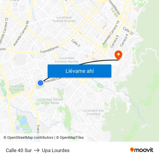 Calle 40 Sur to Upa Lourdes map