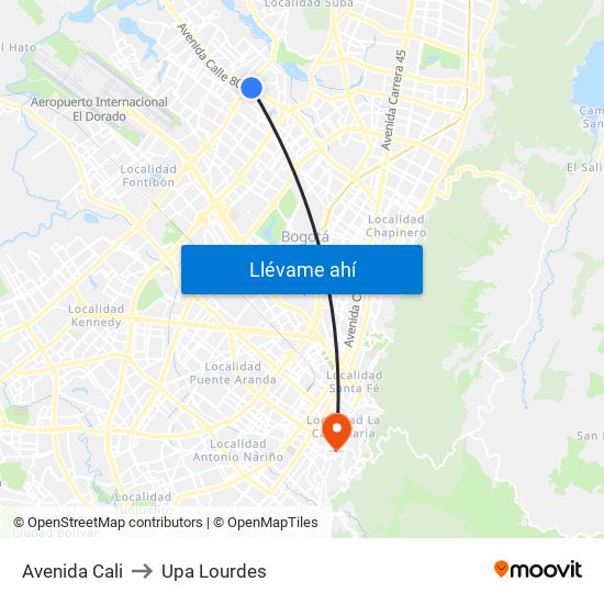 Avenida Cali to Upa Lourdes map