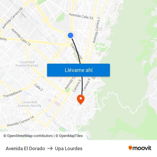 Avenida El Dorado to Upa Lourdes map