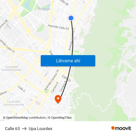 Calle 63 to Upa Lourdes map