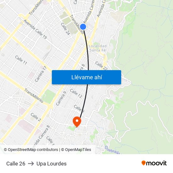Calle 26 to Upa Lourdes map