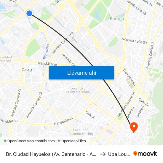 Br. Ciudad Hayuelos (Av. Centenario - Av. C. De Cali) to Upa Lourdes map