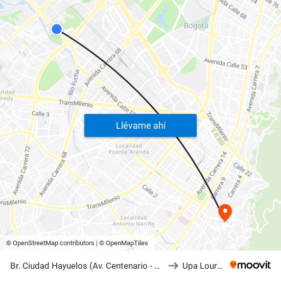 Br. Ciudad Hayuelos (Av. Centenario - Kr 78g) to Upa Lourdes map