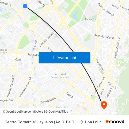 Centro Comercial Hayuelos (Av. C. De Cali - Cl 20) to Upa Lourdes map