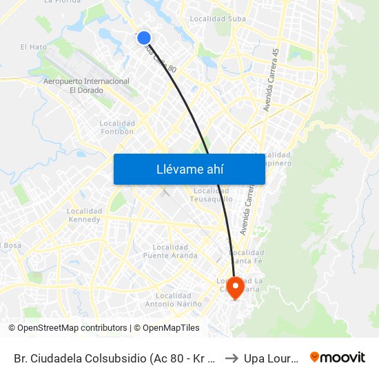 Br. Ciudadela Colsubsidio (Ac 80 - Kr 112a) to Upa Lourdes map
