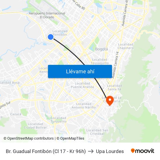 Br. Guadual Fontibón (Cl 17 - Kr 96h) to Upa Lourdes map