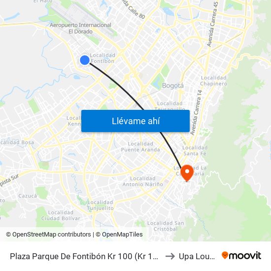 Plaza Parque De Fontibón Kr 100 (Kr 100 - Cl 17a) to Upa Lourdes map