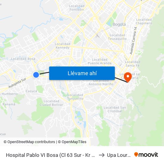 Hospital Pablo VI Bosa (Cl 63 Sur - Kr 77g) (A) to Upa Lourdes map