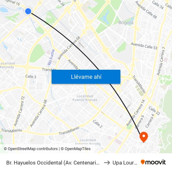 Br. Hayuelos Occidental (Av. Centenario - Kr 87) to Upa Lourdes map