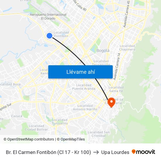Br. El Carmen Fontibón (Cl 17 - Kr 100) to Upa Lourdes map