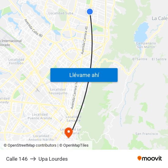 Calle 146 to Upa Lourdes map