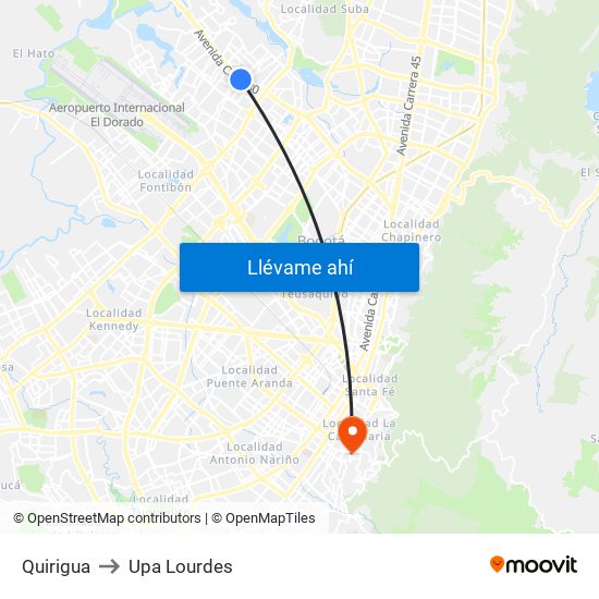 Quirigua to Upa Lourdes map