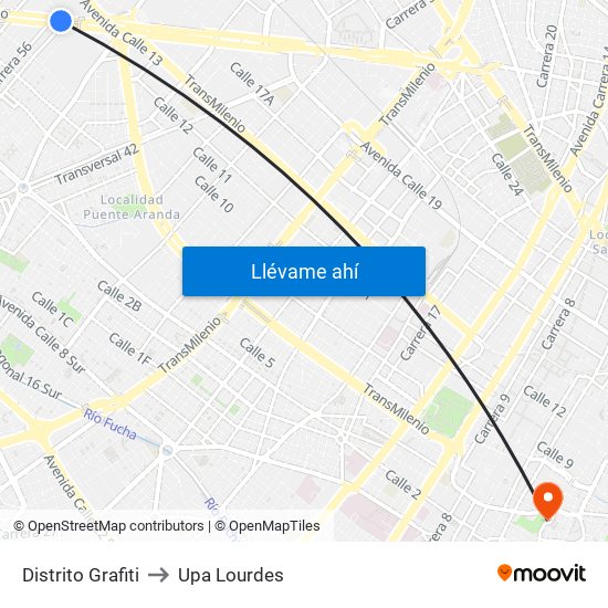 Distrito Grafiti to Upa Lourdes map