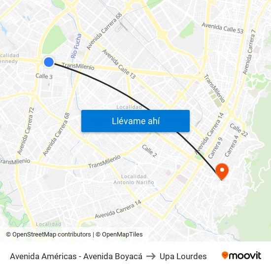 Avenida Américas - Avenida Boyacá to Upa Lourdes map