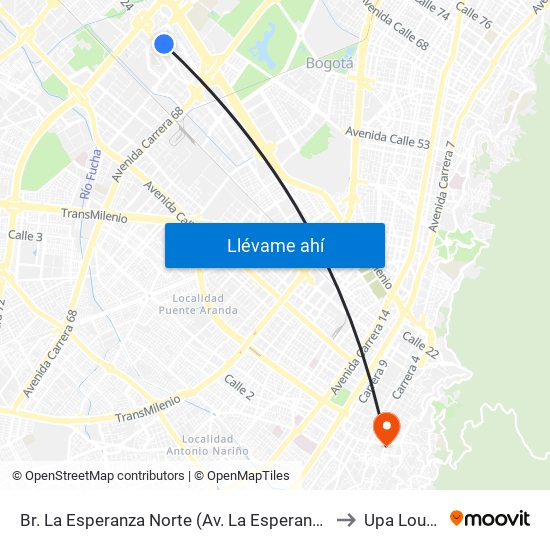 Br. La Esperanza Norte (Av. La Esperanza - Kr 69d) to Upa Lourdes map