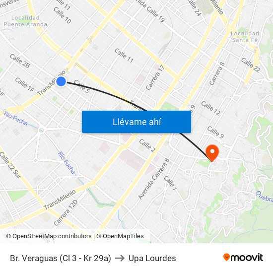 Br. Veraguas (Cl 3 - Kr 29a) to Upa Lourdes map