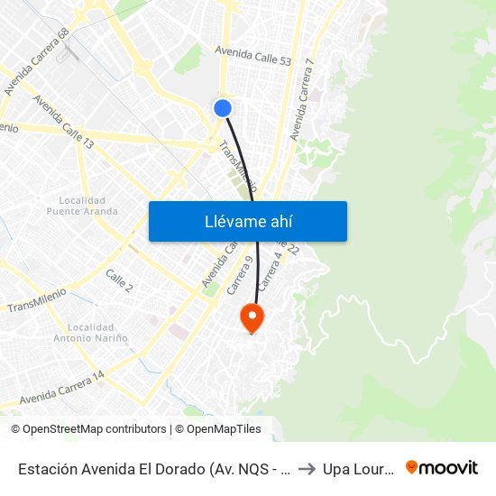 Estación Avenida El Dorado (Av. NQS - Cl 40a) to Upa Lourdes map