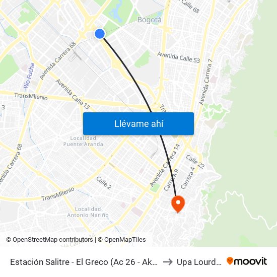 Estación Salitre - El Greco (Ac 26 - Ak 68) to Upa Lourdes map