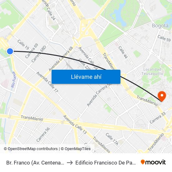 Br. Franco (Av. Centenario - Kr 69b) to Edificio Francisco De Paula Santander map