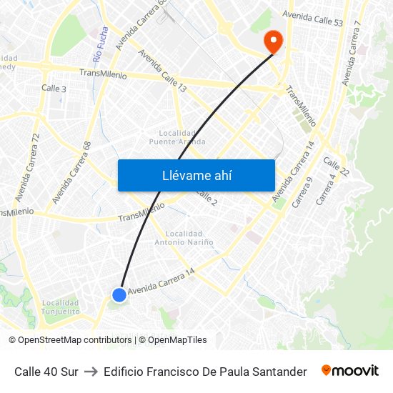 Calle 40 Sur to Edificio Francisco De Paula Santander map