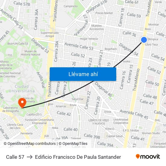 Calle 57 to Edificio Francisco De Paula Santander map