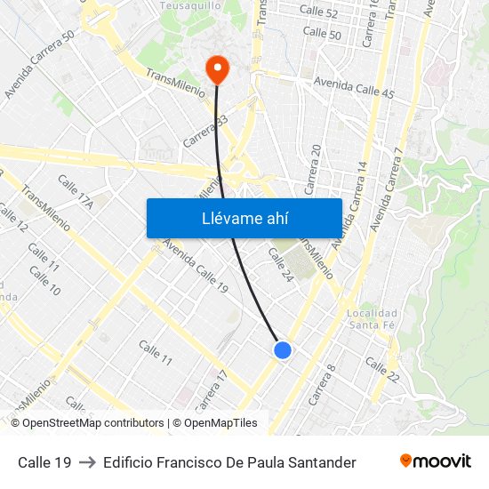 Calle 19 to Edificio Francisco De Paula Santander map