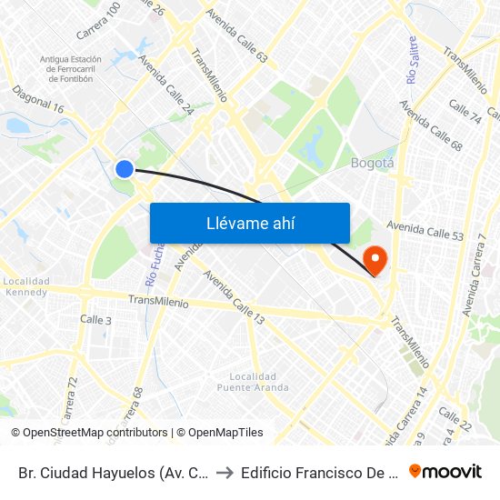 Br. Ciudad Hayuelos (Av. Centenario - Kr 78g) to Edificio Francisco De Paula Santander map