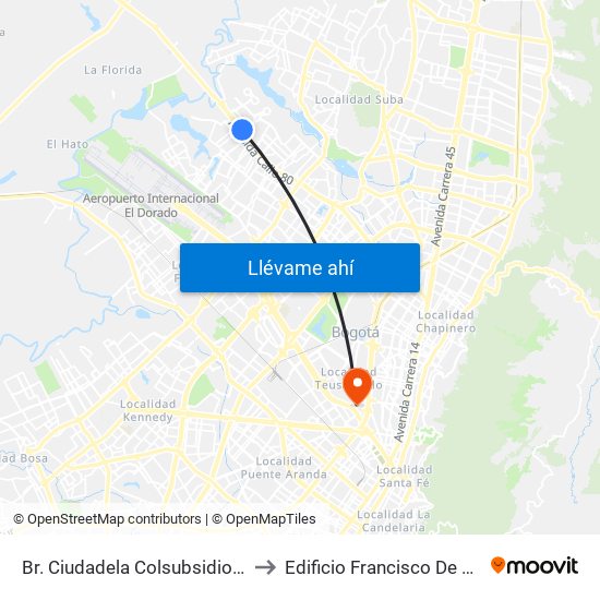 Br. Ciudadela Colsubsidio (Ac 80 - Kr 112a) to Edificio Francisco De Paula Santander map