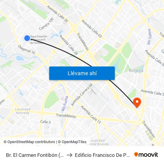 Br. El Carmen Fontibón (Cl 17 - Kr 100) to Edificio Francisco De Paula Santander map