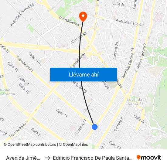 Avenida Jiménez to Edificio Francisco De Paula Santander map