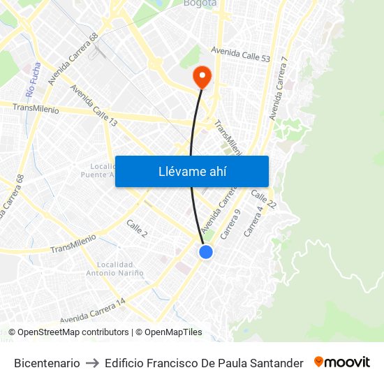 Bicentenario to Edificio Francisco De Paula Santander map