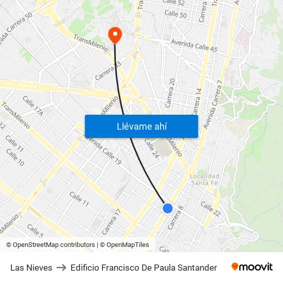 Las Nieves to Edificio Francisco De Paula Santander map