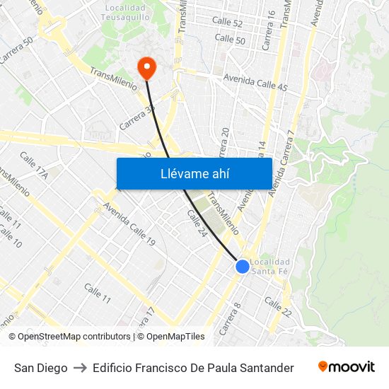 San Diego to Edificio Francisco De Paula Santander map