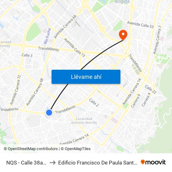 NQS - Calle 38a Sur to Edificio Francisco De Paula Santander map