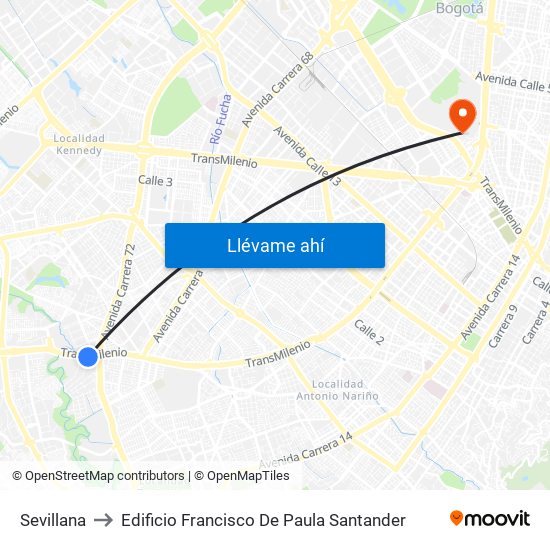 Sevillana to Edificio Francisco De Paula Santander map
