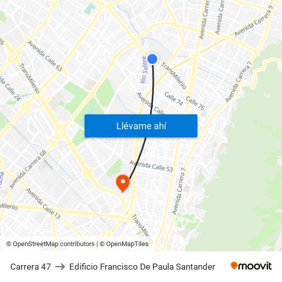 Carrera 47 to Edificio Francisco De Paula Santander map