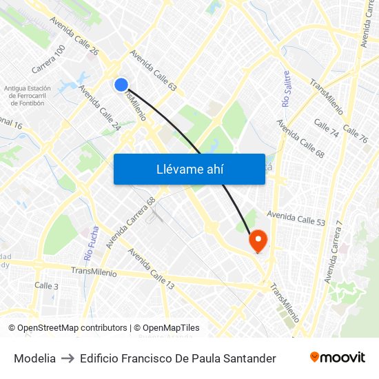 Modelia to Edificio Francisco De Paula Santander map