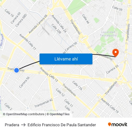 Pradera to Edificio Francisco De Paula Santander map